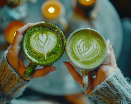 Start your day with a heartwarming latte art masterpiece in a cozy cafe setting Warm, creamy lattes are a perfect way to unwind and savor the serenity of the morning Each sip is a delicious reminder to slow down and appreciate the simple joys of life AI Generativeの素材