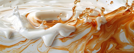 A captivating high-speed photograph captures the dynamic swirls created when coffee mixes with milk  Brown and white tones dance in a fluid art display, showcasing the mesmerizing interplay of liquids  The image evokes the fleeting beauty of motion and the artistic potential found in everyday moments AI Generativeの素材