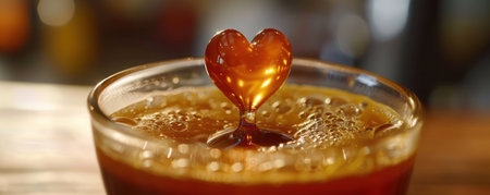 Heart shaped Coffee Art A Close up Shot of a Perfectly Crafted Heart Design in a Steaming Cup of Coffee, Capturing the Essence of Love and Passion in Every Sip AI Generativeの素材