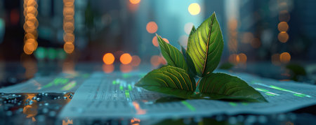 A solitary green leaf thrives amidst the concrete jungle, a vibrant testament to nature&#39;s resilience Its presence symbolizes renewal, growth, and sustainability in the urban landscape, offering a stark contrast to the surrounding built environment A powerful image of hope and the enduring power of life AI Generativeの素材
