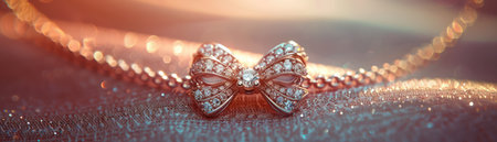 A captivating diamond necklace with an elegant bow design Crafted for the high-end jewelry enthusiast, this exquisite piece radiates feminine charm and luxury The dazzling diamonds shimmer, reflecting unmatched beauty and timeless elegance AI Generativeの素材