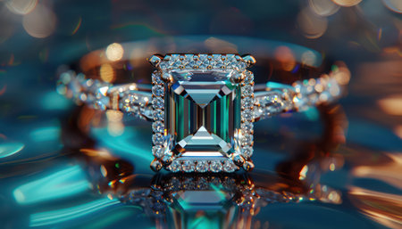 A stunning emerald-cut diamond ring exudes timeless elegance Its sophisticated design and captivating brilliance make it the perfect choice for special occasions The exquisite craftsmanship and unmatched luxury create a piece of jewelry that embodies sophisticated style and lasting beauty AI Generativeの素材