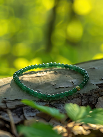 Elevate your style with a captivating jade anklet adorned with shimmering gemstone accents Crafted with high-quality jade, this elegant piece offers a playful touch of beauty  Enhance your look with unique jade jewelry, available with free shipping AI Generativeの素材