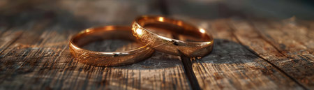 A close-up of gleaming golden wedding bands, symbolizing enduring love and commitment The image highlights the rising cost of gold, emphasizing its value as a precious metal and investment opportunity  The backdrop hints at the evolving jewelry market trends and the timeless appeal of gold AI Generativeの素材