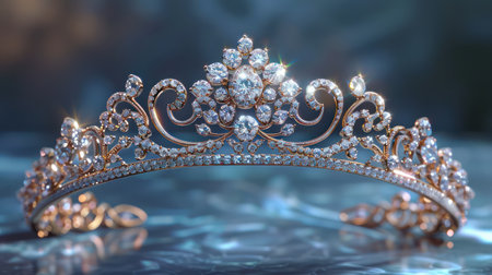 A dazzling diamond tiara, crafted with intricate designs, exudes royal elegance This high-end piece is perfect for weddings, special occasions, or collectors seeking timeless luxury Its sparkling diamonds and meticulous craftsmanship create a breathtaking statement AI Generativeの素材