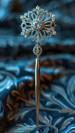 A stunning diamond hairpin, adorned with intricate floral patterns, exudes timeless elegance  The delicate design and high-quality diamonds make it perfect for special occasions, adding a touch of luxury to any hairstyle Its timeless style ensures it remains a cherished piece for years to come AI Generativeの素材
