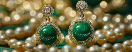 Elevate your style with these exquisite jade earrings Crafted from refined jade and adorned with delicate pearl drops, these earrings offer a timeless elegance The unique blend of jade&#39;s calming green and pearl&#39;s shimmering luster creates a sophisticated and captivating look, perfect for any occasion AI Generativeの素材