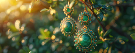 Elevate your style with these exquisite jade earrings  Crafted with high-resolution jade and delicate gold accents, these earrings exude refined luxury The vibrant green gemstones radiate elegance, making them perfect for any occasion  Experience the premium quality and timeless beauty of these stunning fashion accessories AI Generativeの素材