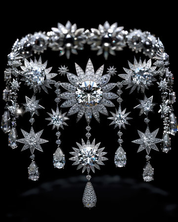 A captivating diamond necklace featuring a radiant star choker design  The sparkling gemstones create a dazzling and glamorous statement piece This high-end jewelry concept embodies luxury and sophistication, perfect for special occasions AI Generativeの素材