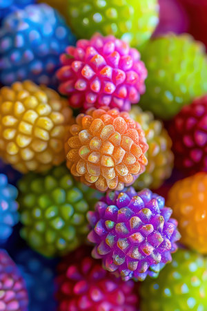 Choup Thai Mung Bean Candy, a delightful and colorful treat shaped like miniature fruits Vibrant hues and playful shapes make it a fun delight for all ages Perfect for celebrations, gifting, and adding a touch of whimsy to any occasion This culinary masterpiece is made with the finest mung beans, offering a sweet and satisfying taste AI Generativeの素材