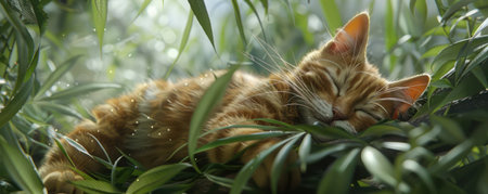 A playful cat engages with a string of cannabis leaves, creating a whimsical and humorous scene This high-resolution image captures the playful nature of cats and the vibrant green of cannabis plants, perfect for cannabis enthusiasts and cat lovers alike A unique and eye-catching image for any project AI Generativeの素材