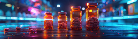 **Modernize your pharmacy with medication bottles featuring online prescription labels**  These innovative labels ensure accurate medication labeling, enhancing patient safety and care  Leverage technology to streamline processes, improve prescription management, and deliver a convenient, digital experience AI Generativeの素材