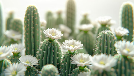 A stunning watercolor painting of a delicate cactus adorned with white blossoms and intricate spines The botanical artwork showcases the beauty of the desert plant against a crisp white background This unique and detailed image is perfect for adding a touch of natural elegance to your designs AI Generativeの素材