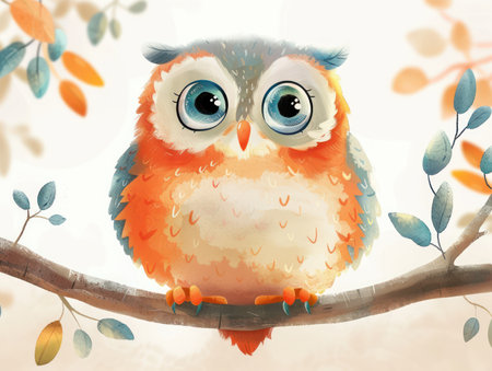 This charming watercolor illustration features a whimsical owl with big, expressive eyes The detailed design and soft colors make it perfect for nursery decor or a child&#39;s room  The cute animal print brings a touch of playful charm to any space  This adorable owl is sure to delight little ones and add a touch of whimsy to your home AI Generativeの素材