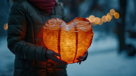 A romantic couple stands under a starlit sky, their love illuminated by a heart-shaped lantern they hold together This tender gesture symbolizes their eternal connection, guiding their love and bringing radiant moments of affection to the darkness AI Generativeの素材