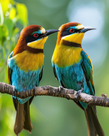 Two Birds Perched Closely on a Branch Nature&#39;s Love, Intimate Moment, High Resolution Photography of Feathered Friends in the Wild Experience the Beauty of Birdwatching and Natural Scenes AI Generativeの素材
