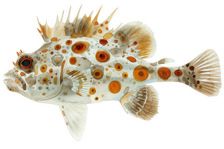 A whimsical watercolor pufferfish bursts with life against a white background Intricate textures and dreamy tones create a captivating underwater scene, perfect for children&#39;s book illustrations Vibrant colors and delicate details bring this playful creature to life AI Generativeの素材