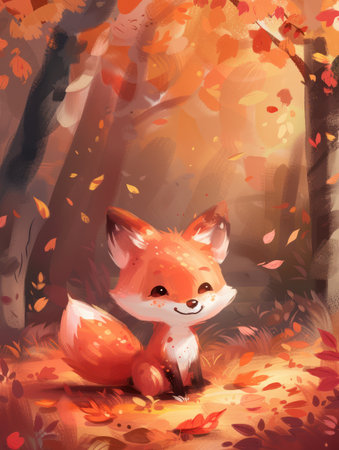 This charming watercolor illustration captures a cute fox amidst the vibrant hues of autumn  Red leaves fall around the adorable woodland creature, creating a cozy and seasonal scene  Perfect for adding a touch of nature and charm to your home decor, this print is sure to bring warmth and cheer to any space AI Generativeの素材