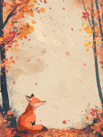 A charming watercolor painting of a cute fox nestled in a vibrant autumn forest  Warm fall colors, intricate details, and a playful pose capture the beauty of nature and wildlife Perfect for home decor, gifts, animal lovers, or adding a touch of whimsy to any space AI Generativeの素材