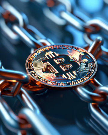 This photo depicts the transformative power of blockchain technology in finance  It showcases secure digital transactions, advanced solutions for safe and efficient banking operations, and the future of finance worldwide  The image captures the essence of this innovative technology, highlighting its potential to revolutionize the financial landscape AI Generativeの素材