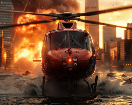 ##  Photostock Description:

**AI-powered disaster response teams in action!**  This captivating image showcases advanced technology seamlessly integrating with emergency management, enabling rapid recovery and enhanced resilience in crisis situations From real-time data analysis to automated resource allocation, witness the future of disaster response unfolding before your eyes AI Generativeの素材