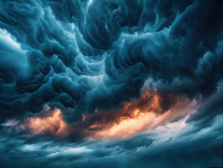A mesmerizing 8K photograph captures the raw power of a dramatic storm Imminent rain is evident in the towering, dark clouds that dominate the sky, creating an awe-inspiring scene The high resolution reveals every intricate detail of the atmospheric landscape, making this a truly captivating weather photography masterpiece AI Generativeの素材