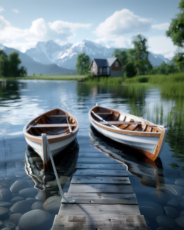 Escape to charming coastal towns where vibrant fishing boats dot serene waterfronts  Enjoy breathtaking ocean views, tranquil atmospheres, and the soothing sounds of the sea  Relax and unwind in this picturesque paradise, perfect for your next coastal escape AI Generativeの素材