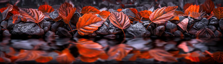 Immerse yourself in the breathtaking beauty of autumn Vivid foliage paints the mountain cliffs, reflected in pristine waters High-resolution, photorealistic images capture every detail with stunning clarity, transporting you to this serene landscape AI Generativeの素材