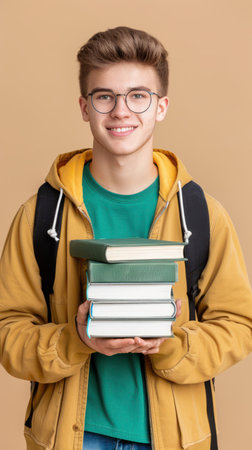 Excited students eagerly embrace new textbooks, ready to embark on a journey of knowledge and discovery  These modern educational tools provide engaging content and resources to unlock academic potential and achieve success AI Generativeの素材