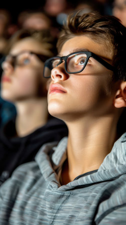 Aspiring filmmakers immerse themselves in the world of cinema They learn advanced techniques, explore creative expression, and master modern cinematography and storytelling in engaging workshops  This photo captures the passion and dedication of students pursuing their filmmaking dreams AI Generativeの素材