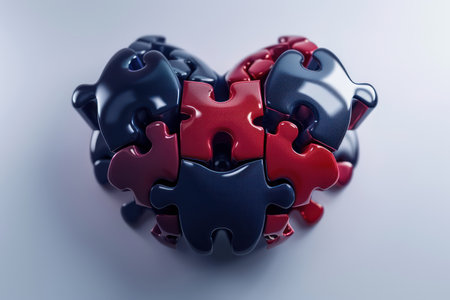 A vibrant puzzle piece heart design, radiating warmth and inclusivity Perfect for autism awareness campaigns, promoting unity and compassion This graphic symbolizes the unique beauty of neurodiversity and encourages understanding and support  Use it to spread awareness, raise funds, or simply show your support for the autistic community AI Generativeの素材