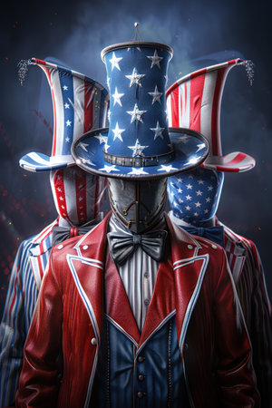 Celebrate Independence Day in style with family-friendly patriotic attire! This photostock showcases red, white, and blue outfits perfect for parades, picnics, and fireworks displays From adorable toddler outfits to stylish adult ensembles, find the perfect look to show your American pride AI Generativeの素材