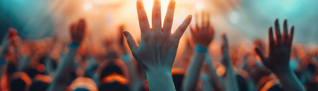 A vibrant summer evening unfolds in the park, as a joyous crowd gathers for a live concert  The air hums with patriotic melodies, and the energy is electric  Families, friends, and neighbors come together to celebrate, share laughter, and create unforgettable memories AI Generativeの素材