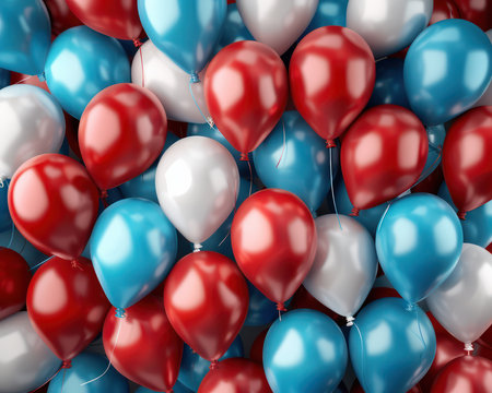 Celebrate with vibrant red, white, and blue balloons! Perfect for parades, holidays, and any festive occasion, these patriotic decorations create a lively and patriotic atmosphere  Add a touch of American spirit to your celebration with these colorful and eye-catching balloons AI Generativeの素材