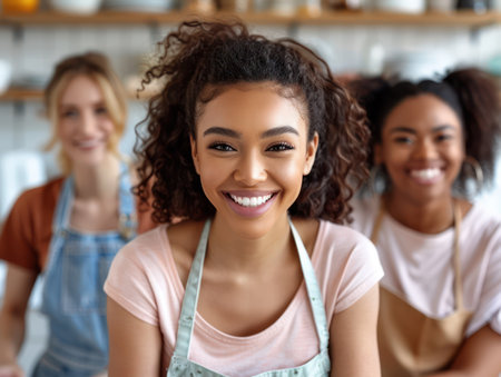 Laughter fills the kitchen as friends collaborate on a culinary adventure Sharing recipes, chopping veggies, and stirring pots, they bond over the joy of cooking together A symphony of sizzles and chatter creates a warm atmosphere of friendship and togetherness AI Generativeの素材