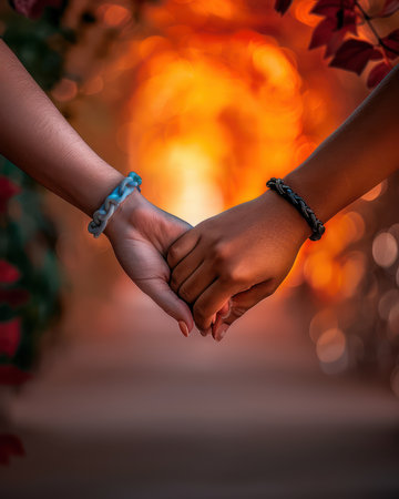 A captivating collection of high-resolution, photorealistic images showcasing the unbreakable bond of friendship These stunning photographs capture the joy and strength of friends holding hands and walking together, radiating a sense of unity and shared experiences Perfect for projects that celebrate friendship and connection AI Generativeの素材