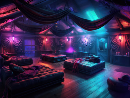 Transform your home into a spooky haunted house with chilling decorations and eerie costumes Create an unforgettable Halloween party filled with thrills and fun Expert tips and ideas for an eerie ambiance, making your event a night of horror and laughter AI Generativeの素材
