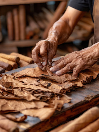 Immerse yourself in the captivating world of Cuban cigar rolling This captivating photo collection showcases the artistry and tradition behind this iconic craft Witness skilled hands meticulously crafting each cigar, revealing the rich heritage and meticulous techniques passed down through generations Stunning visuals capture the essence of this cultural treasure AI Generativeの素材