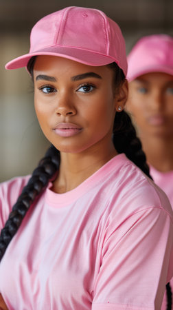 &quot;Women Wearing Pink Hats&quot; captures the power of fashion and social awareness Vibrant images showcase women in stylish pink hats, embodying empowerment and solidarity These photos are perfect for campaigns promoting awareness, activism, and female unity, inspiring viewers to make a difference through their style AI Generativeの素材