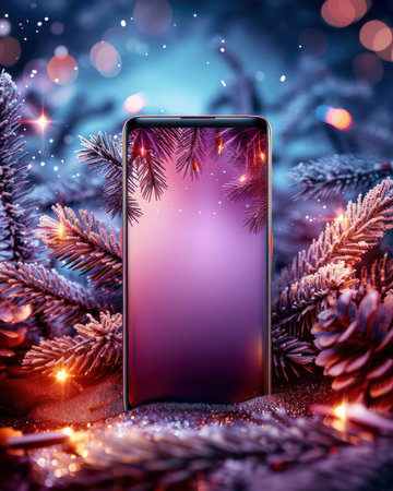 A sleek smartphone rests on a table, displaying a notification for a Cyber Monday sale  The vibrant screen highlights the text &quot;Cyber Monday Sale&quot; and &quot;Save Big on Top Mobile Devices&quot; This image encapsulates the thrill of finding the best deals during the holiday shopping season, evoking excitement and anticipation for technology enthusiasts AI Generativeの素材