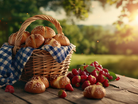 Celebrate Labor Day with a patriotic picnic!  This photostock captures the spirit of America with red, white, and blue decorations, delicious food, family fun, and outdoor activities  Create memories with loved ones in the great American tradition AI Generativeの素材