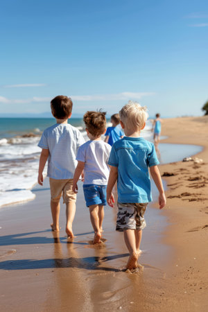 Capture the joy of Labor Day weekend with this vibrant image A family basks in the summer sun, splashing in the waves and building sandcastles Kids run carefree while parents relax, soaking up the perfect holiday vibes This heartwarming scene epitomizes the fun and relaxation of a perfect beach day AI Generativeの素材