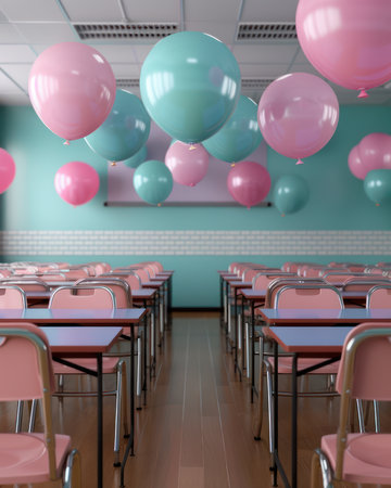 Dedicated teachers transform their classrooms into vibrant learning spaces Engaging decorations, inspirational backdrops, and exciting learning environments welcome students for a new school year filled with knowledge and growth AI Generativeの素材