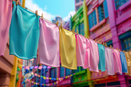 A vibrant carnival atmosphere fills the city streets, with colorful banners strung high above, creating a festive ambiance  The joyful spirit of the celebration is palpable, adding a touch of magic to the urban landscape AI Generativeの素材