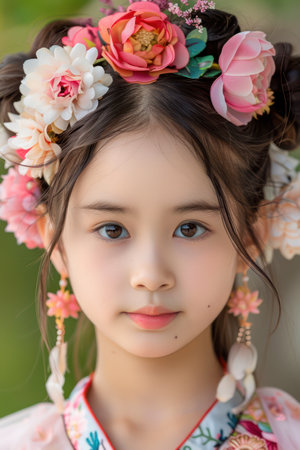 Capture the vibrant spirit of Chinese New Year with children adorned in traditional outfits  Red, gold, and vibrant patterns symbolize good luck and prosperity, as they celebrate this joyous occasion with family and friends These images showcase the beauty of cultural heritage, creating lasting memories and fostering pride in their traditions AI Generativeの素材