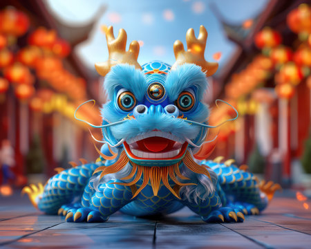 A dazzling dragon float takes center stage in a vibrant Chinese New Year parade, its scales shimmering under the sun The spectacle features traditional dragon dances, colorful lanterns, and festive crowds celebrating cultural heritage Capture the energy and joy of this iconic celebration AI Generativeの素材