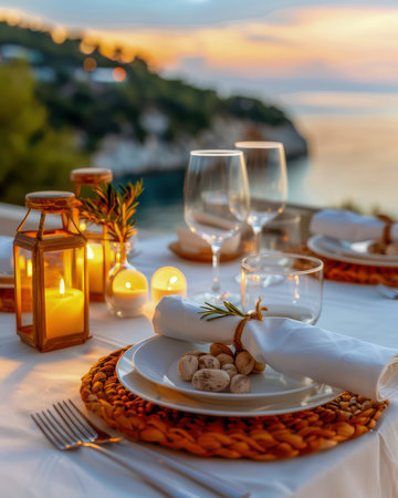 Celebrate Valentine&#39;s Day in style with a romantic rooftop dinner! Enjoy breathtaking city views, an intimate ambiance, and an exquisite dining experience Perfect for couples seeking a memorable and unforgettable celebration high above the city lights AI Generativeの素材