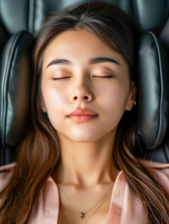 Employee Appreciation Day celebration with a twist!  Relaxed and happy employees enjoy the benefits of a massage chair, boosting morale and promoting a healthy work environment  This image highlights the importance of employee well-being and its positive impact on productivity AI Generativeの素材