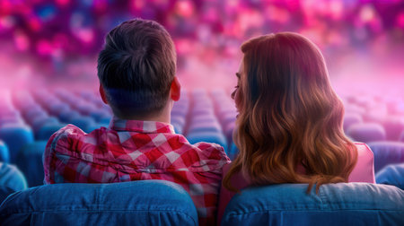 A heartwarming Valentine&#39;s Day scene of a couple snuggled up watching a movie Their cozy embrace and shared smiles create a moment of pure love and connection This intimate setting celebrates the special bond they share and the lasting memories they create together AI Generativeの素材