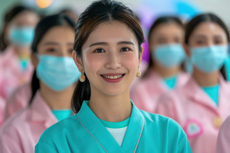 A diverse group of smiling employees gather, proudly displaying appreciation badges They celebrate Employee Appreciation Day, acknowledging their hard work and dedication The festive atmosphere promotes a positive work culture, emphasizing recognition and gratitude AI Generativeの素材